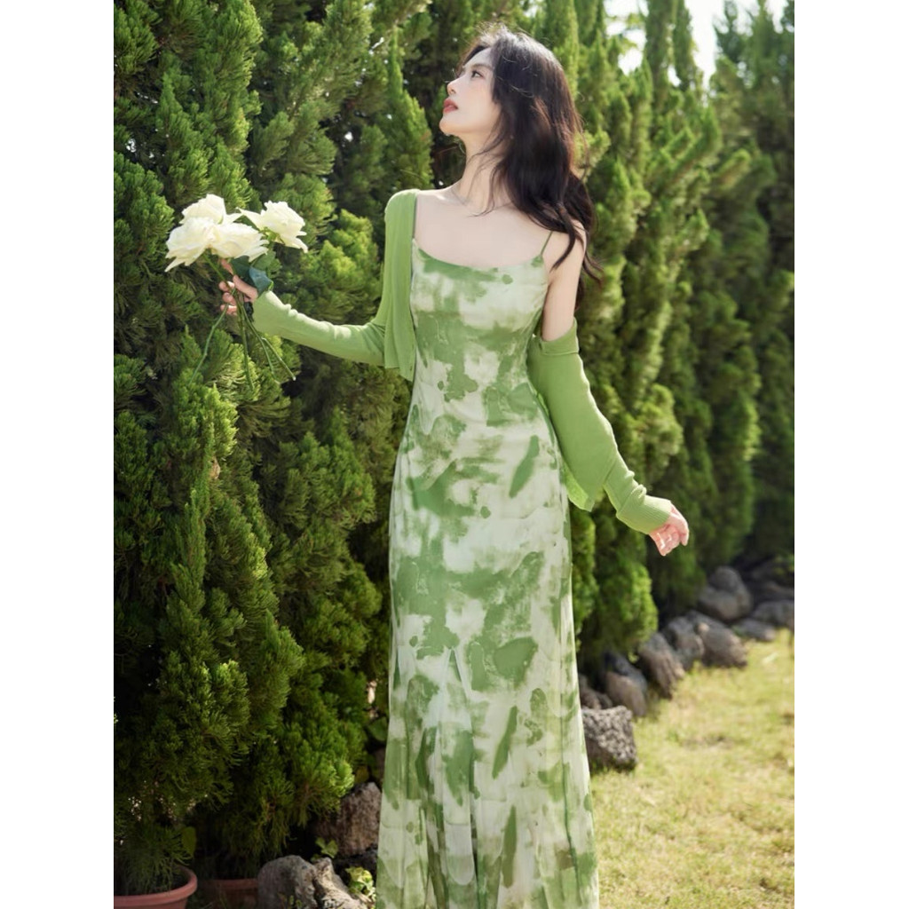 baju dress summer bali dress hijau sage korea flowy dress pantai wanita press body panjang korean st