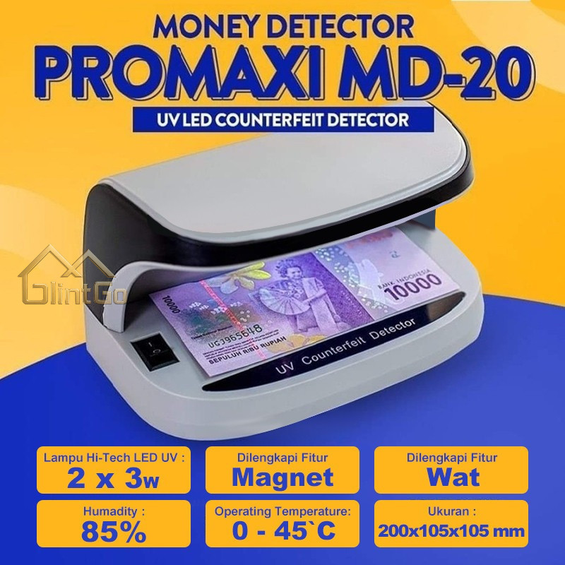 Pendeteksi Uang Palsu UV LED, Penguji Uang Kertas, PROMAXI, Alat Deteksi Uang Palsu