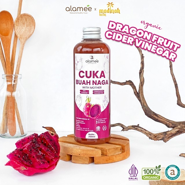

ALAMEE Cuka Buah Naga Organik Dragon Fruit Cider Vinegar With Mother Fermentasi Probiotik 250ml madinah
