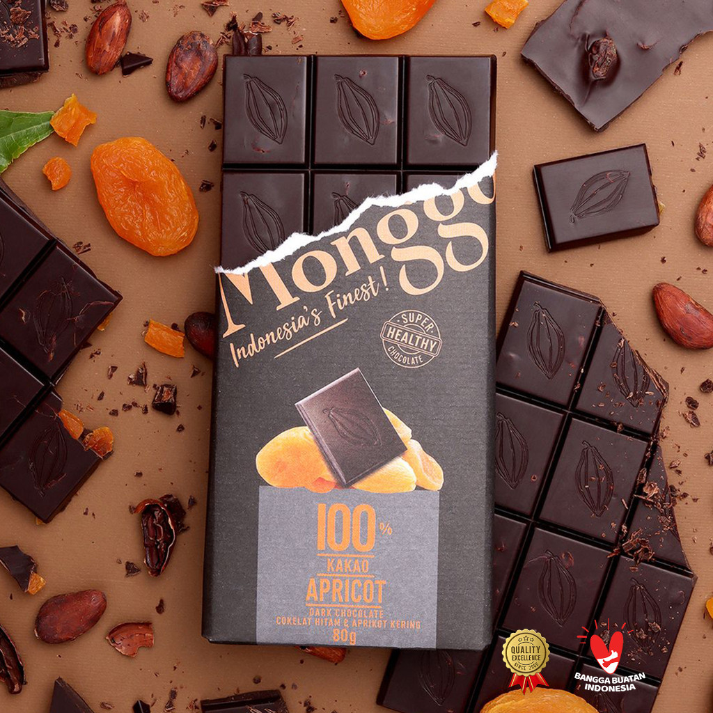 

Chocolate Monggo | Dark Chocolate 100% & Apricot 80g| Coklat Diet Keto Diabetic Friendly Snack Sehat