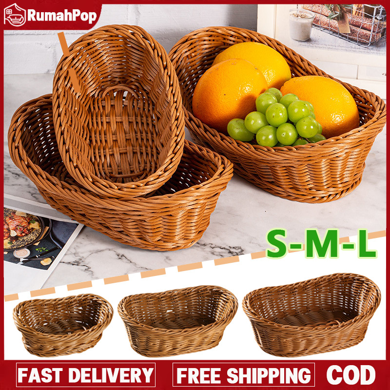 Keranjang Rotan Keranjang Roti Nampan Buah Wadah Rotan Bulat Multifungsi Besar Keranjang Wedding