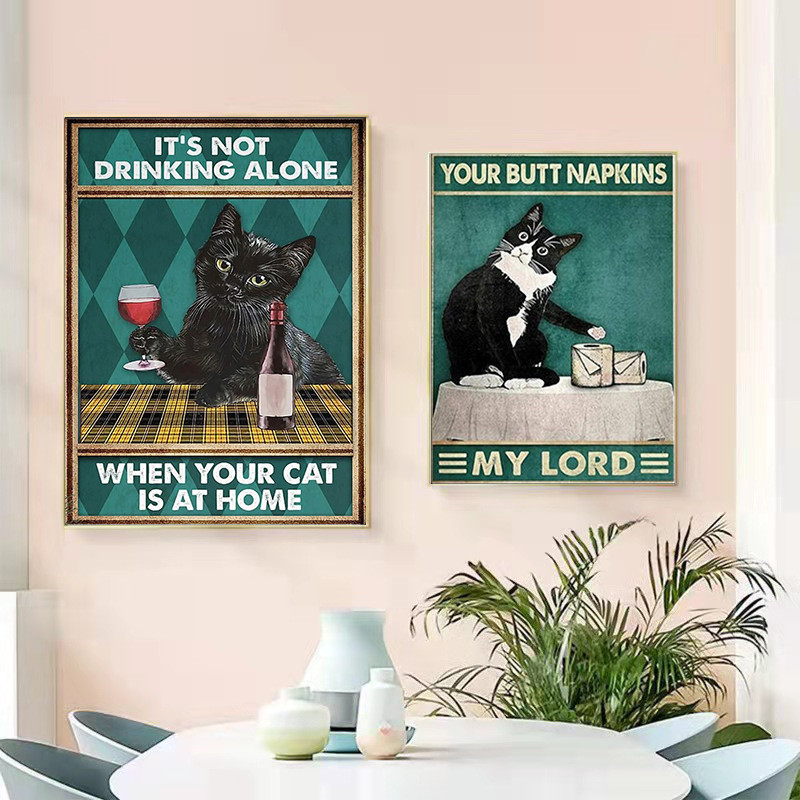 

Interesting Black Cat Wall Art Vintage Poster and Prints Canvas Painting Wall Decoration Pictures for Child Room Home Decor Gift