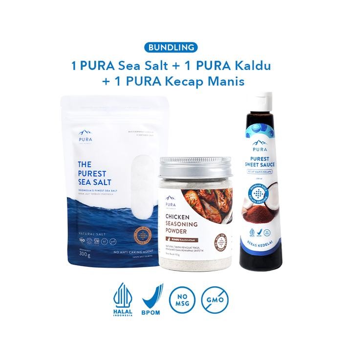 

Pura Indonesia I Pura Sea Salt (300gr), Kaldu Asli (100gr), Pura Kecap Manis (200ml) - Kaldu Natural - Garam Rendah Natrium - Purest Sweet Sauce - Rendah Gula - Kecap Manis MPASI - Kecap + Kaldu Ayam, Garam Halus
