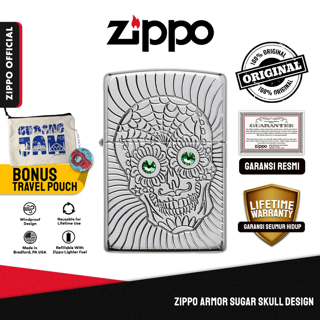 Zippo Armor Sugar Skull Design 49172 | Garansi Lifetime | Original USA