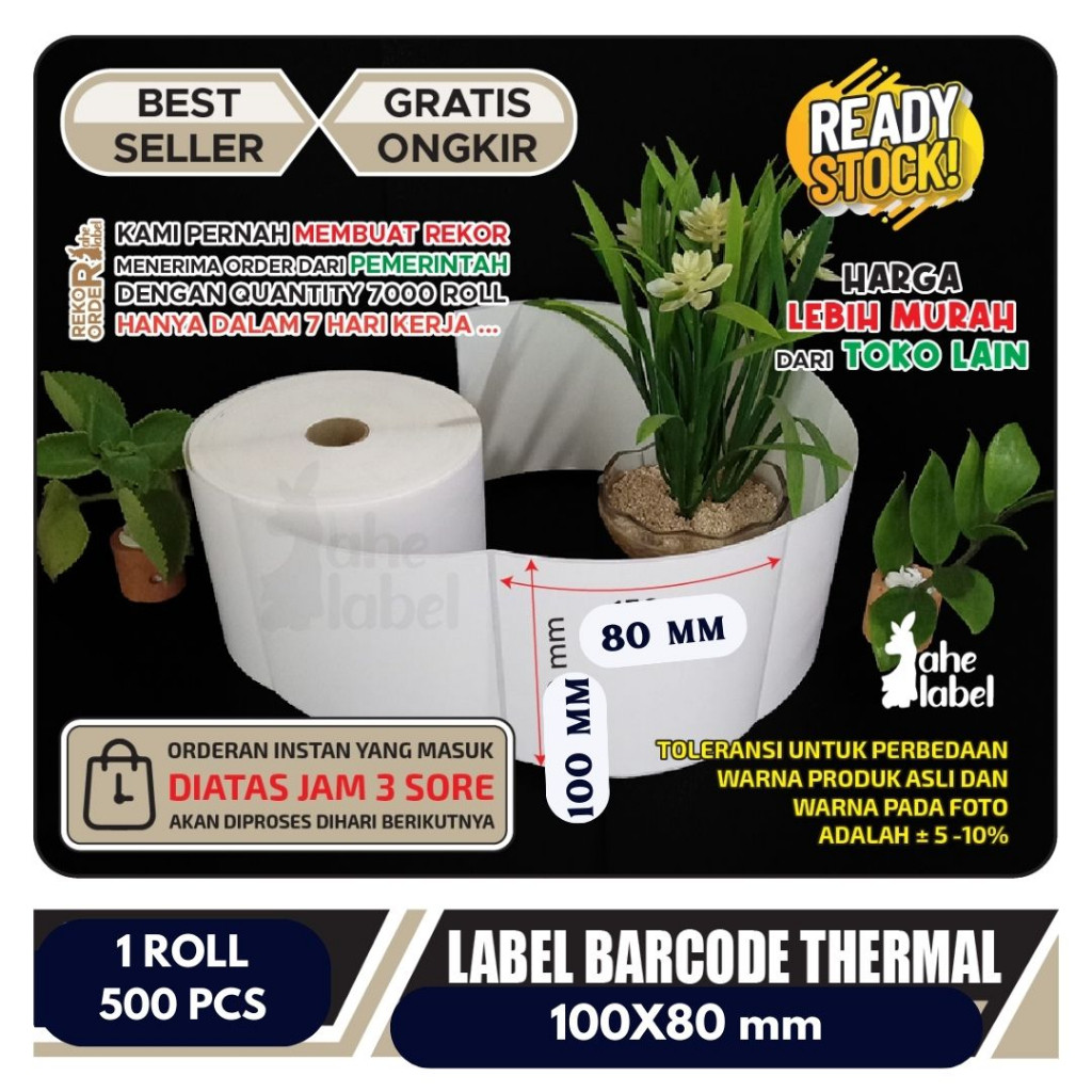 

Label Sticker Thermal 100x80 Mm Barcode Tahan Air