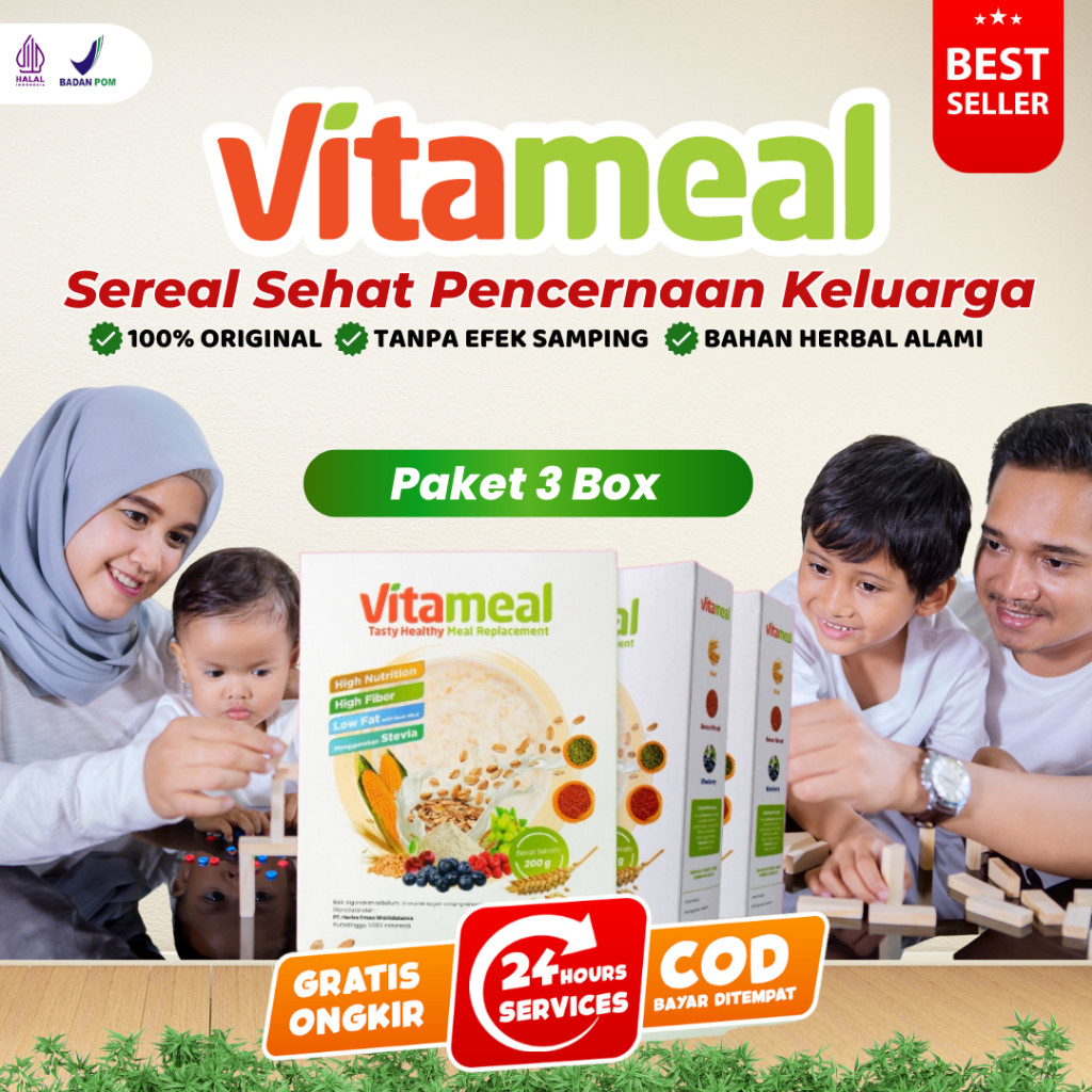 

Paket 3 Box Vitameal Sereal Multigrain Organik Herbal Rendah Gula Keluarga Sehat Bebas Insulin Pankreas Asam Lambung Pencernaan Lancar VITAMIL HERBAL