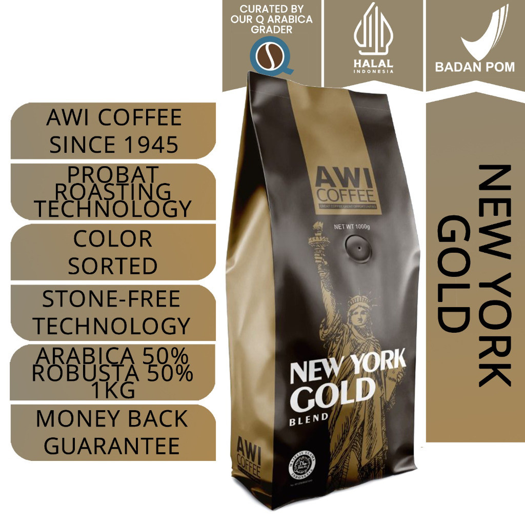 

Awi Kopi New York Gold Blend 1 Kg Biji | Roasted Coffee Bean | Arabica Robusta Premium Cafe Blend | Es Kopi Susu Gula Aren | Espresso | Latte | Americano