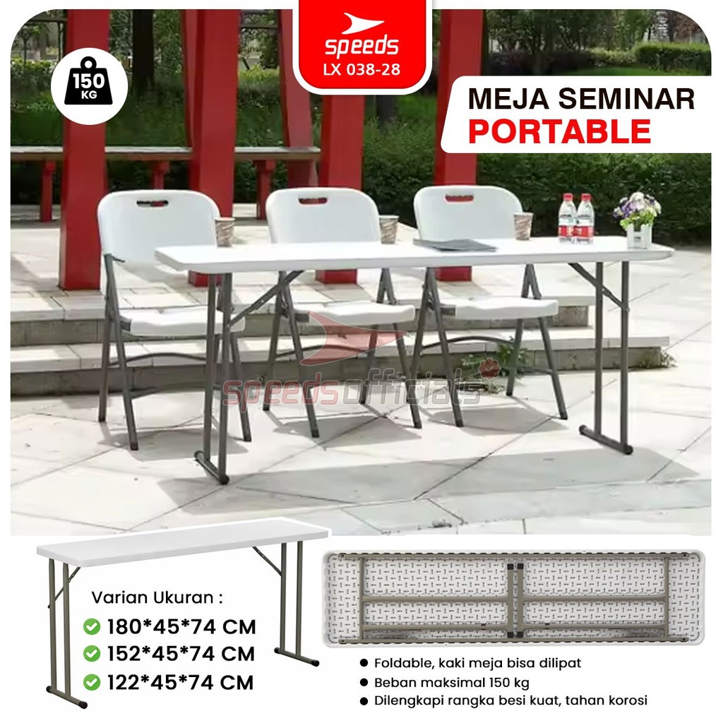 SPEEDS Meja Lipat Panjang Plastik 180x45x74cm Folding Table Indoor Outdoor Piknik Serbaguna Besar Me