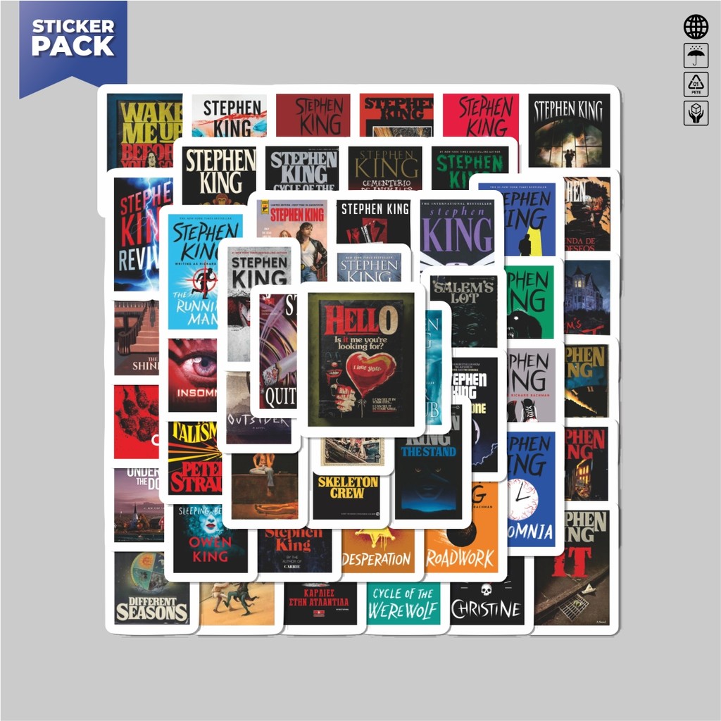 

[100PCS]Stiker Pack Stiker Cover Novel Stephen Edwin King Aesthetic Vinyl Anti Air Dekorasi Sticker Laptop Buku Journal Koper Helm Casing HP Gitar Helm Skateboard