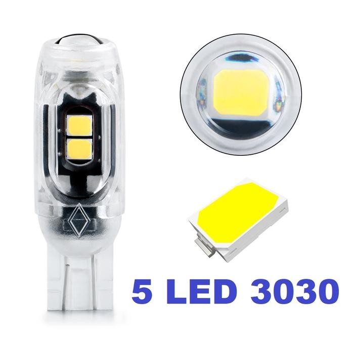 Lampu LED Mundur Senja Sein T10 5 SMD 3030 Titik Mata Sen Motor Mobil - T10 3030 5LED, Putih