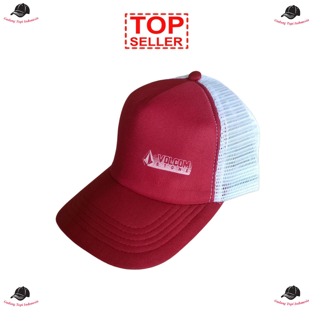 Topi Jaring Trucker Volcom Merah / Topi Pria Wanita / Topi Baseball Jaring / Topi Distro Pria