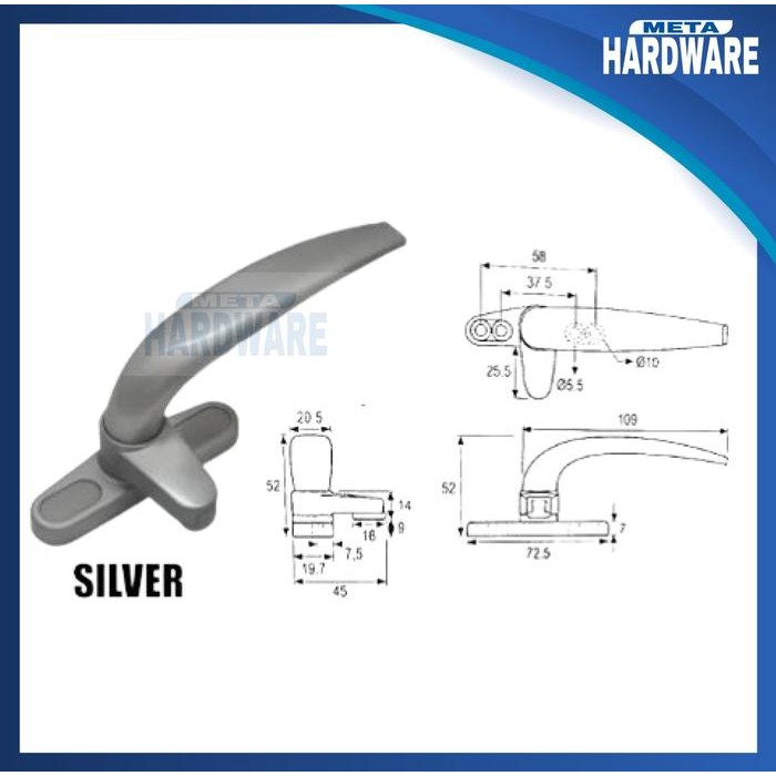 Rambuncis Dekkson Casement Handle Kunci Jendela CH 400 Dekson Silver