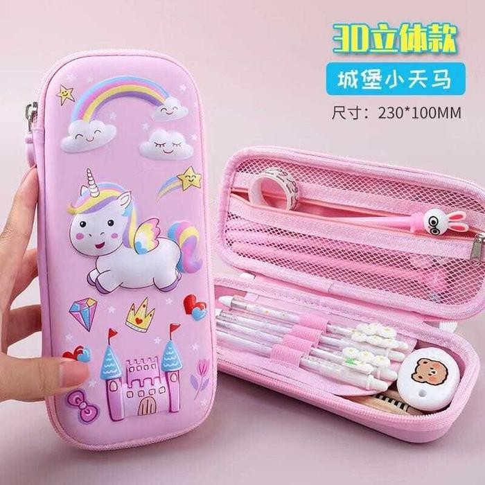 

[Promo] Pensil Case 3D Anak Sekolah TK SD Kotak Pensil 3D Bahan EVA - Unicorn Pink