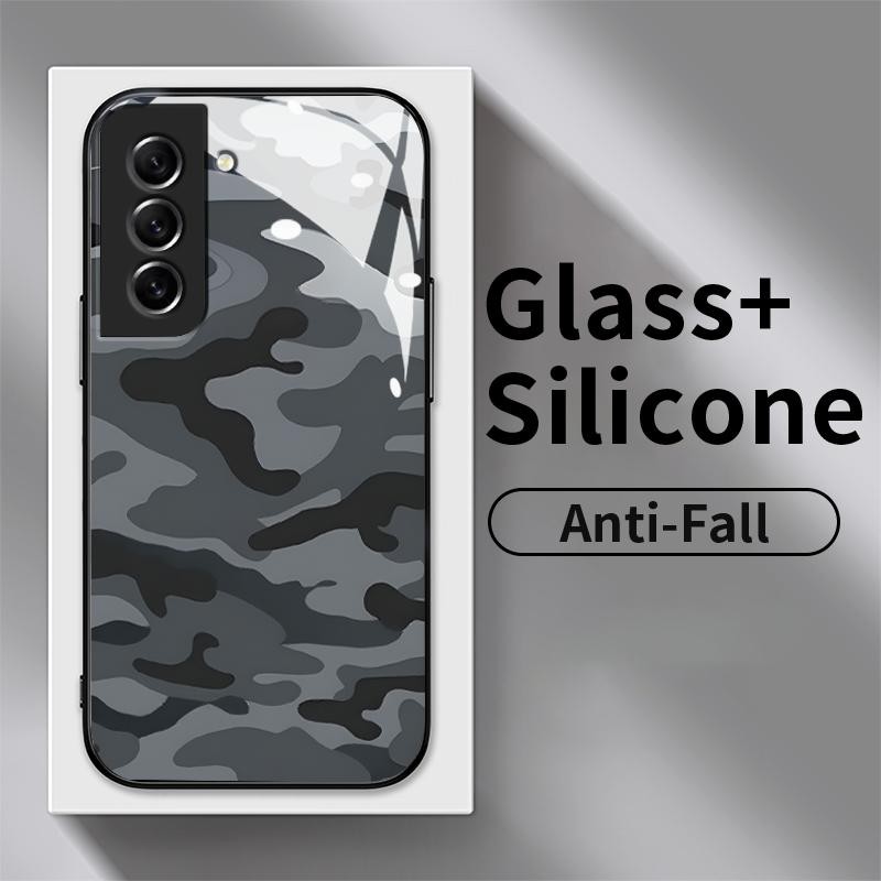 Glass Case For Samsung S21 FE 5G S21 5G S21 Plus S21 Ultra S8 Silicon Back Simple Camouflage Cassing