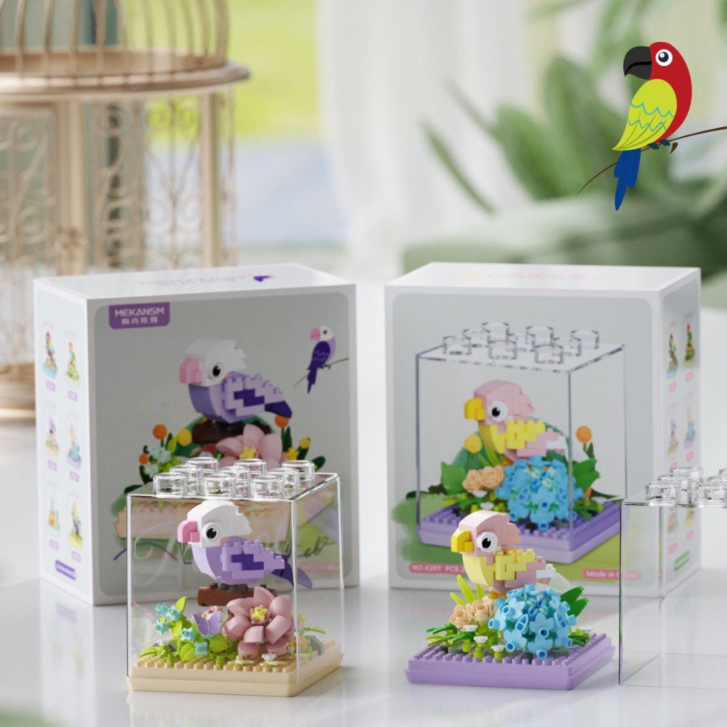 Kotak Tampilan Mainan Anak Perempuan Brick Brid Burung Nuri Hewan Edukasi