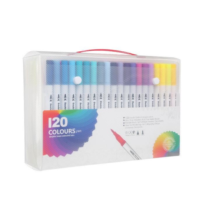

Spidol Warna Set 12/36/60/100/120 Spidol Brush Pen 2 Tips Spidol Set Marker Drawing Pen - 120 warna