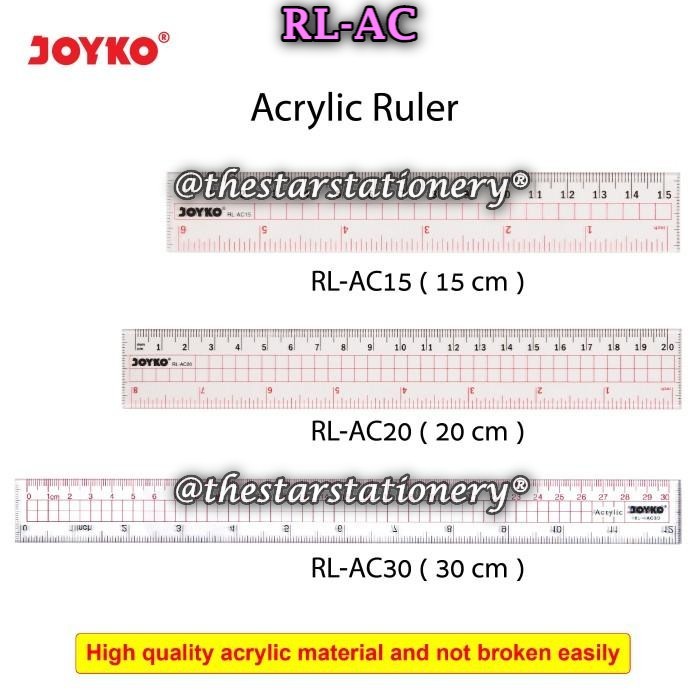 

(1 Biji) GABUNGAN Penggaris Acrylic JOYKO RL-AC15 RL-AC20 RL-AC30 Joyko Acrylic Ruler (1 Biji)
