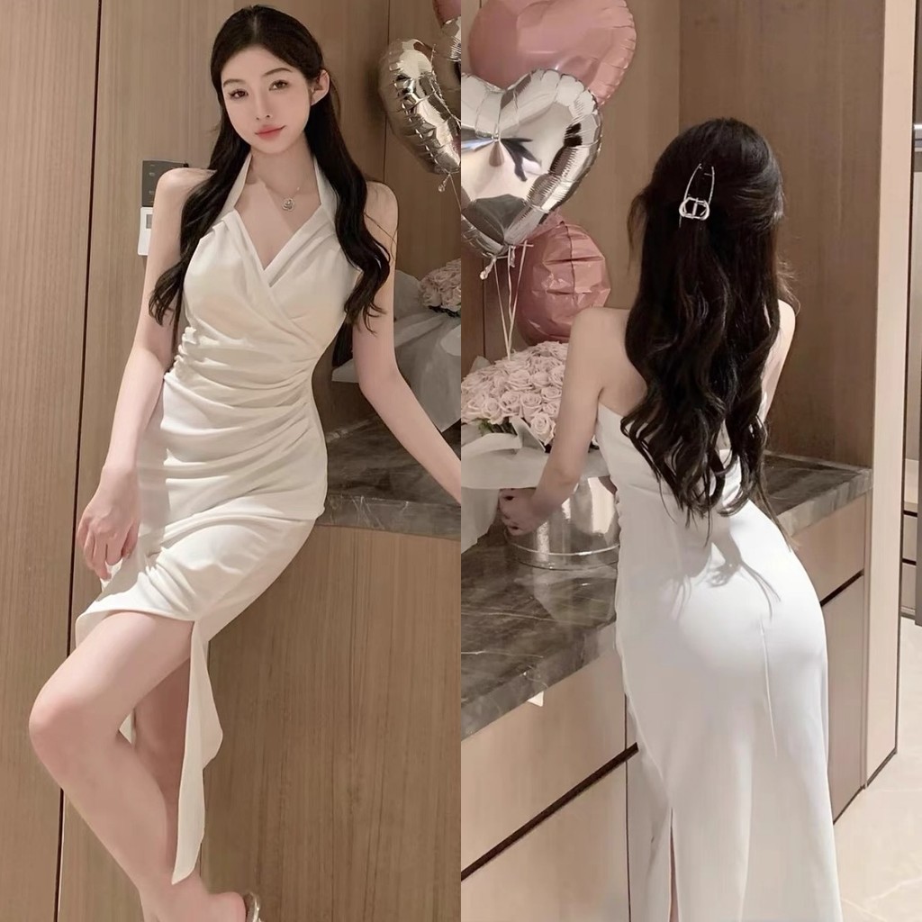 bodycon dress polos putih pantai panjang press body korean style gaun sexy wanita baju pesta kondang