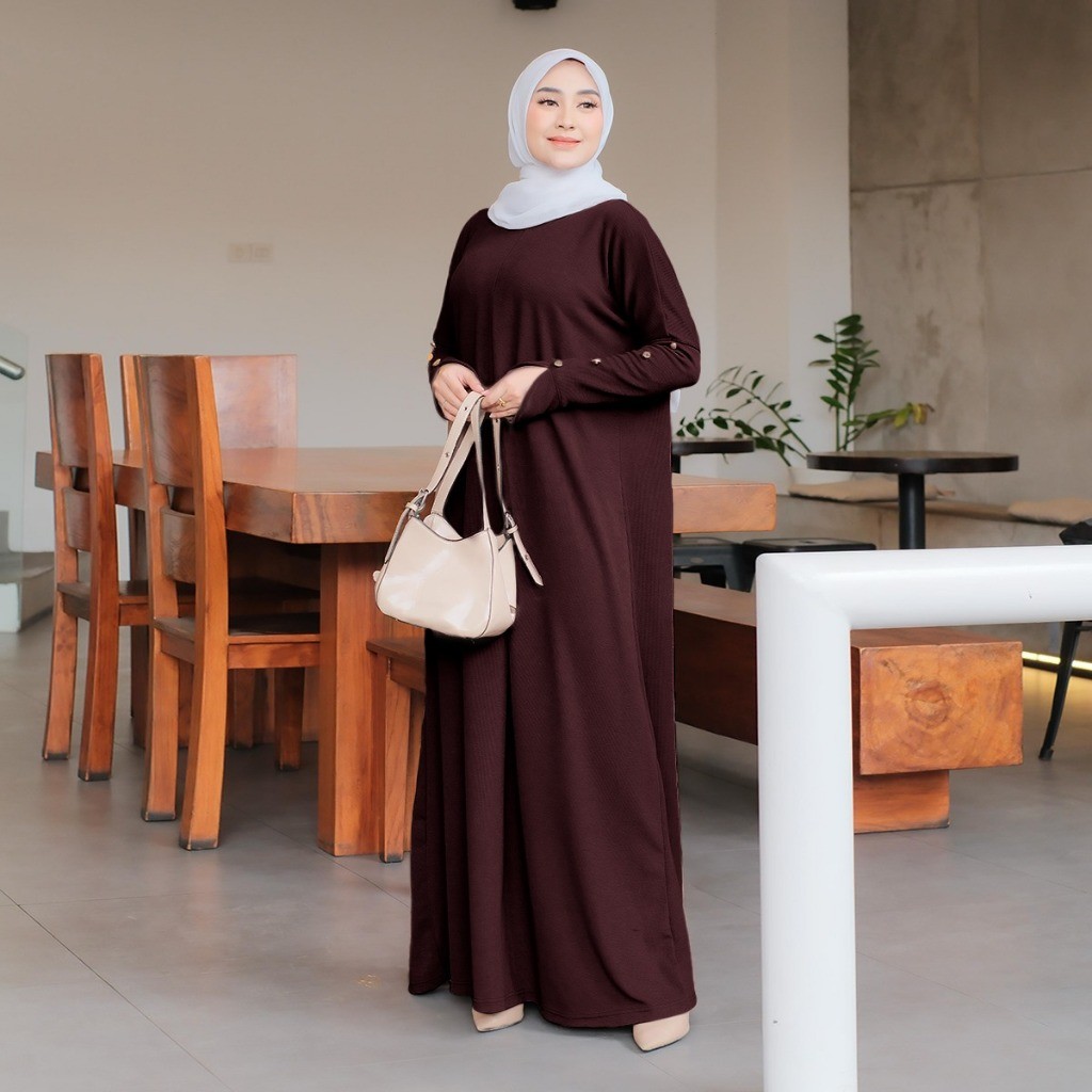 PARXETSHOP  Nara Maxy Knit Dress | Dress Wanita Kekinian | Gamis Snowy Rib Knit | Gamis Daily Terbar