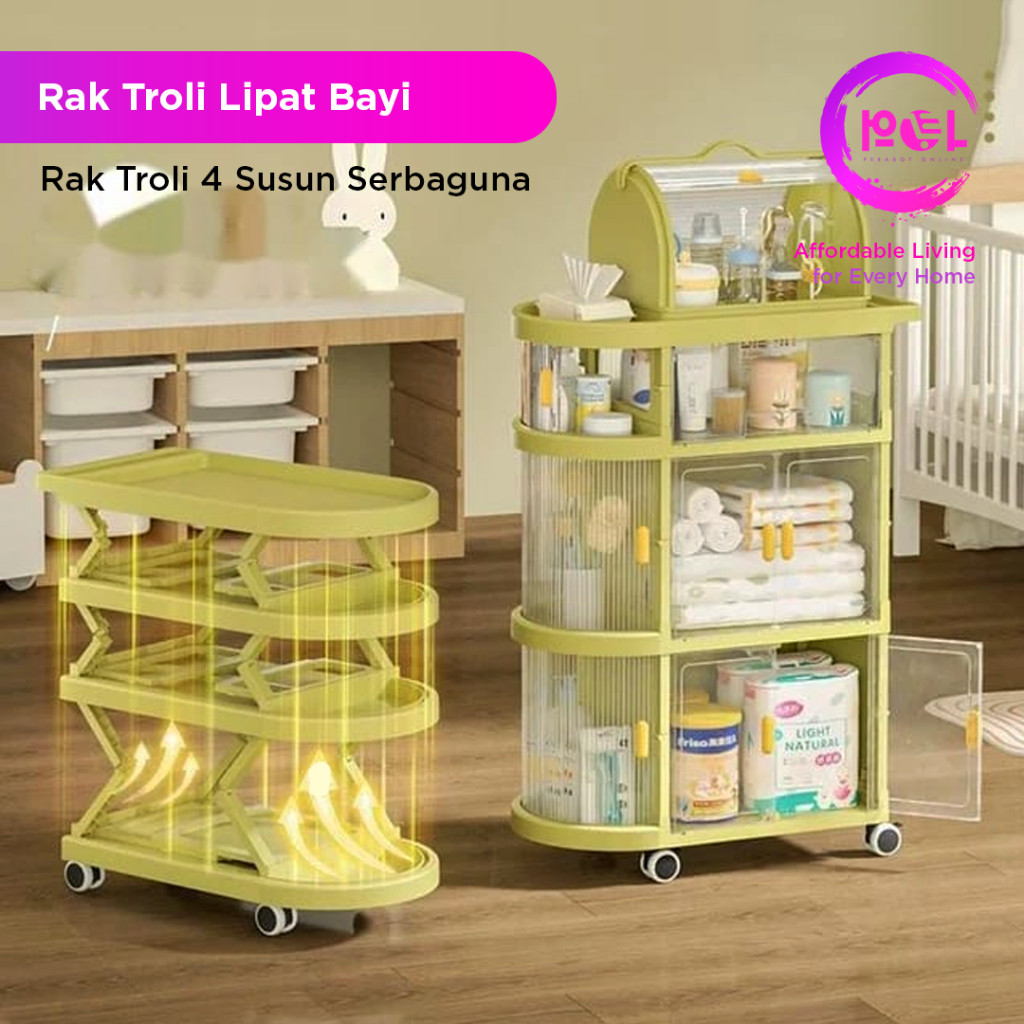 POL - Rak Troli Lipat Bayi Roda 4 Susun Hemat