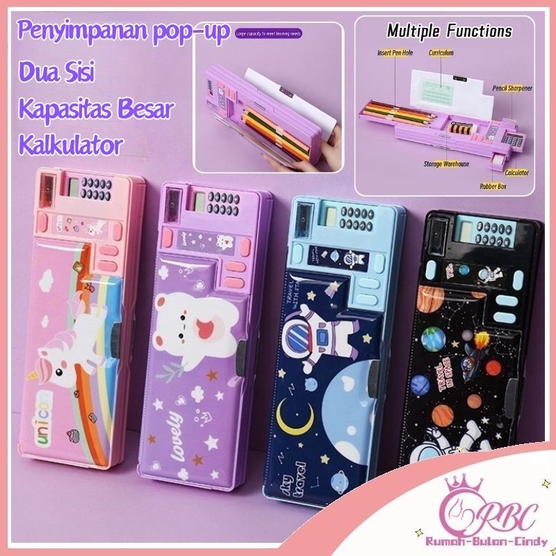 

[Penjual Lokal] Kotak Pensil Multifungsi Kotak Alat Tulis Pop Out Tempat pena berkapasitas besar dua sisi Astronot dengan Kalkulator Rautan Pensil