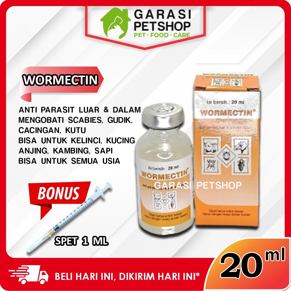WORMECTIN 20 ML OBAT SCABIES KUTU JAMUR KELINCI KUCING ANJING WORMECTIN 20ML CO