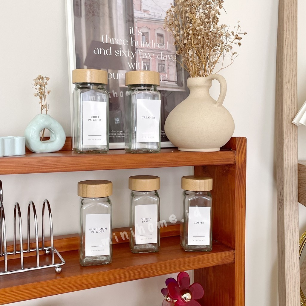 MINIHOME - OIDO Tempat Bumbu Dapur 120ml Botol Kaca Transparan Tutup Kayu Dispenser Aesthetic Korea 