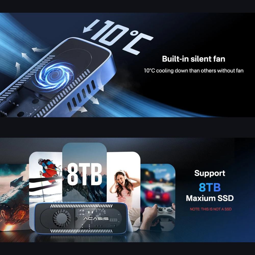 Zeeyae Acasis 10Gbps M.2 Nvme Ssd Enclosure Case Built-In Cooling Fan Type-C M2 Pcie Nvme Ssd Box