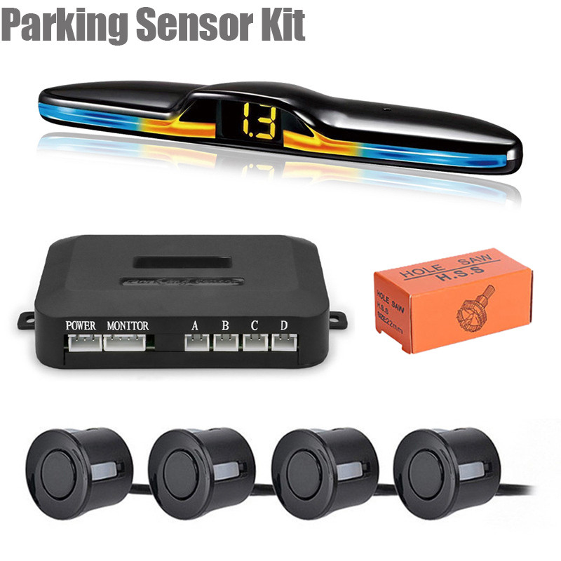 New LED Parking Sensor System Backlight Parktronic Monitor Display Kit Backup Detector Assistant 4 P