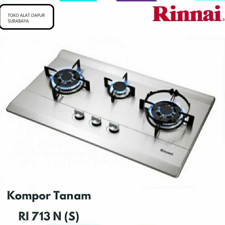 Kompor Tanam 3 Tungku RINNAI Silver RB 713NS 713 N S NS RB713NS Ori