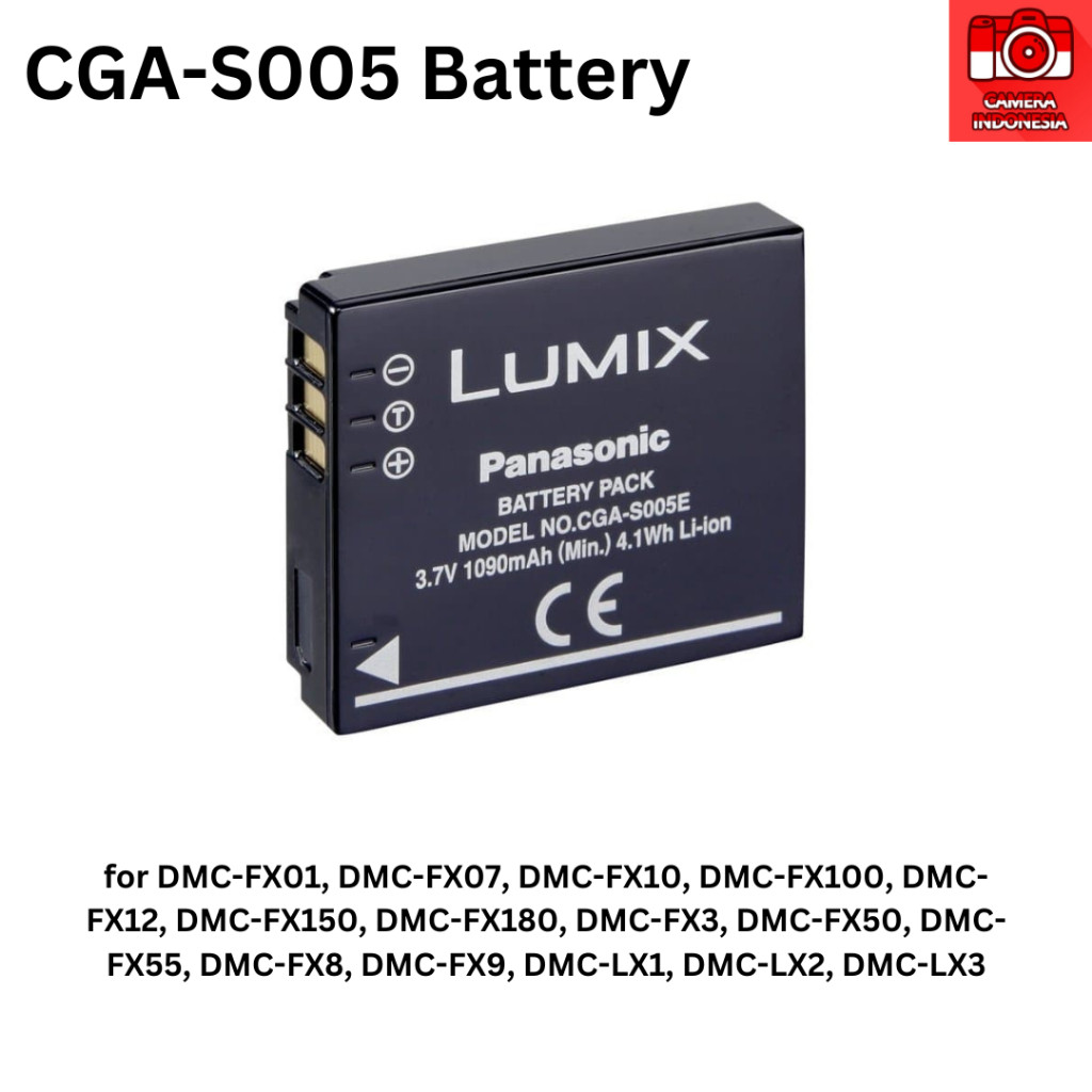 Baterai CGA-S005 Kamera Lumix DMC-FX01 DMC-FX07 DMC-FX10 DMC-FX100 DMC-FX12 DMC-FX150 DMC-FX180 DMC-