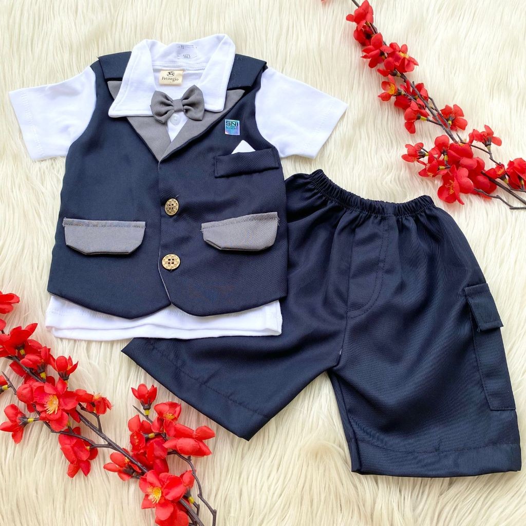 Baju Anak Bayi Laki-Laki 0-6 Bulan Setelan Bayi Cowok Vest Tuxedo-The