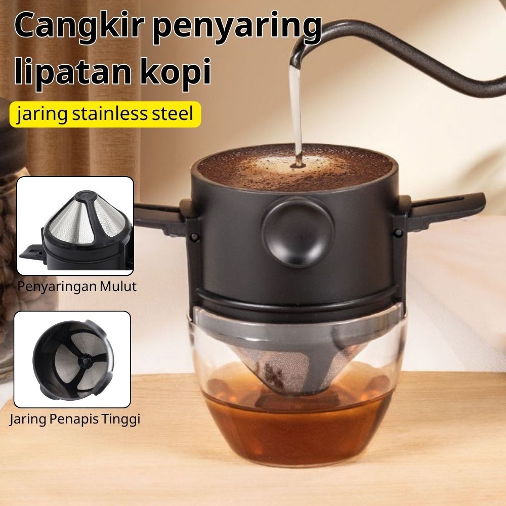 Penyaring Kopi Dripper Hitam Portable Filter Penyaring Coffee Steel Dripper Filter Coffee