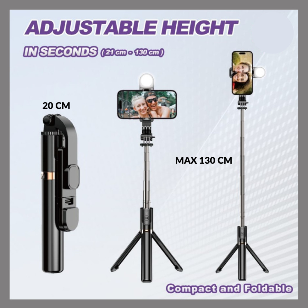 Tripod Bluetooth Remote Tinggi 1.3 Meter Dengan Led Lampu| Tongsis Hp Stand Holder Konten Kreator TE