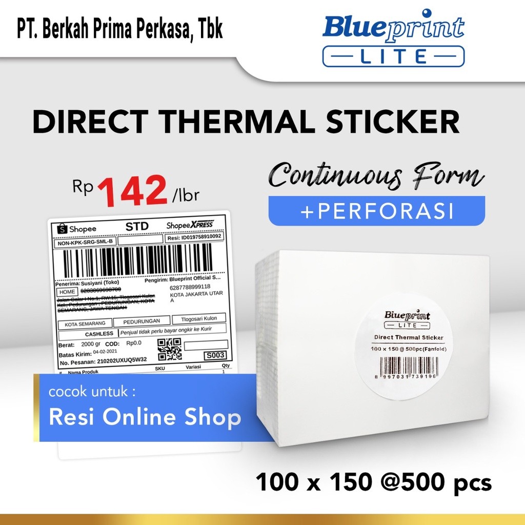 

KAYDEN STORE Direct Thermal Sticker 100 x 150 BLUEPRINT Lite 100x150 mm 500Pcs CF