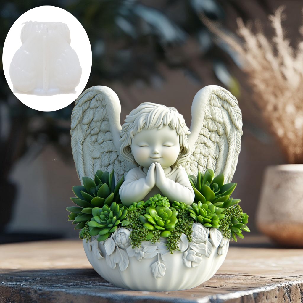 

Angel wings succulent plant flowerpot resin silicone mold goddess relief storage box mould wings Maria candle cup gypsum molds