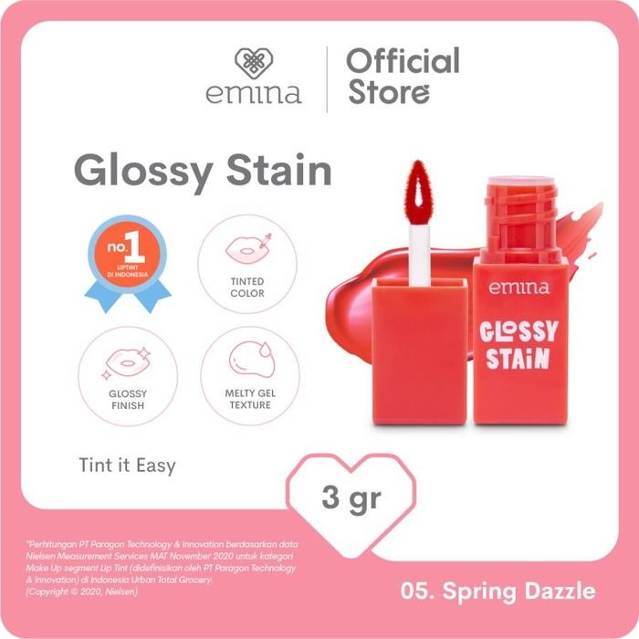 Emina Glossy Stain 3gr - Lipstick Melty Gel Lip Tint Glossy Finish - 05Spring Dazzle
