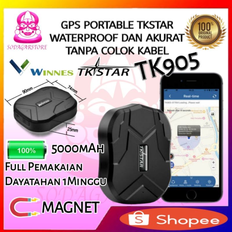 TKSTAR TK905 GPS Tracker Portable Lacak Motor  Mobil Truk Magnet Tersembunyi Tanpa Kabel Jarak Jauh 