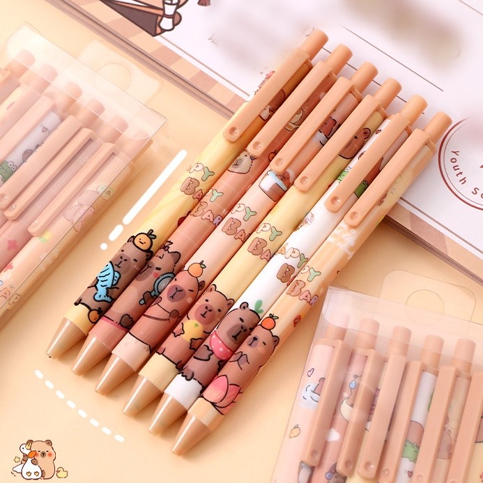 

Pulpen Imut 1 pak berisi 6 pulpen gel capybara/pena gel mekanik pola lucu Pulpen Gel 0.5mm 6 Pcs Pen Bolpoin Tinta Gel Cair