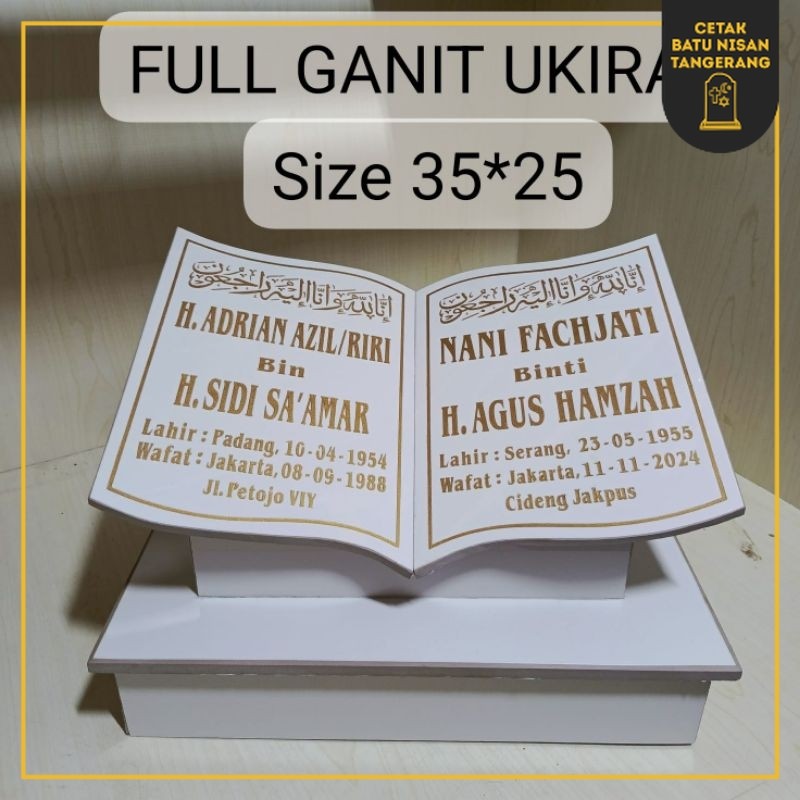 BNT - BATU NISAN PUTIH MENGKILAT GRANIT UKIRAN 35x25CM WARNA CAT EMAS/HITAM PREMIUM FREE PACKING KAY