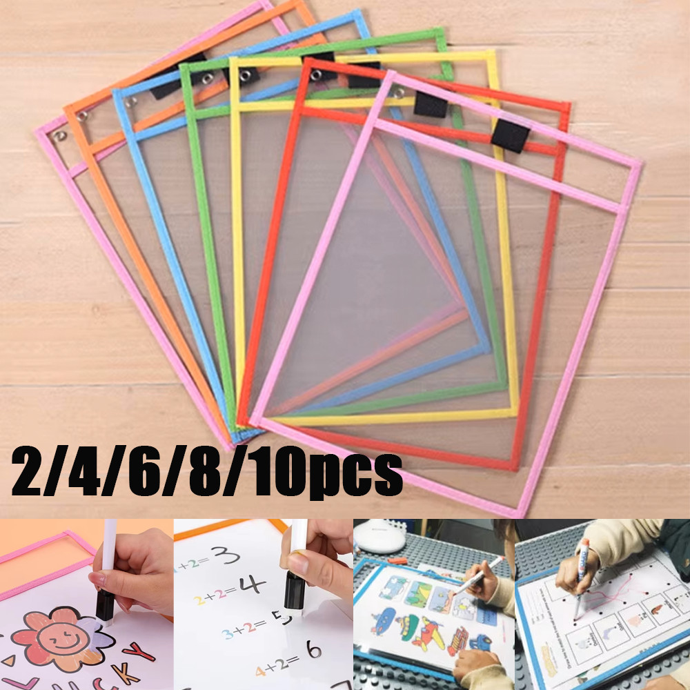 

2-10Pcs Document Storage Bag Reusable Waterproof Clear Color Random File Folder Wiping Kids Drawing Board For School Office Tool
