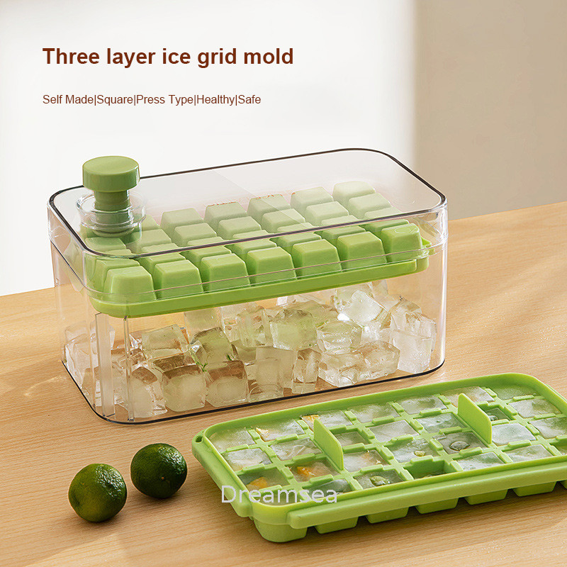 Three Layer Ice Storage Box Square Ice Mold Household Ice Storage Box Press Type Ice Making Box