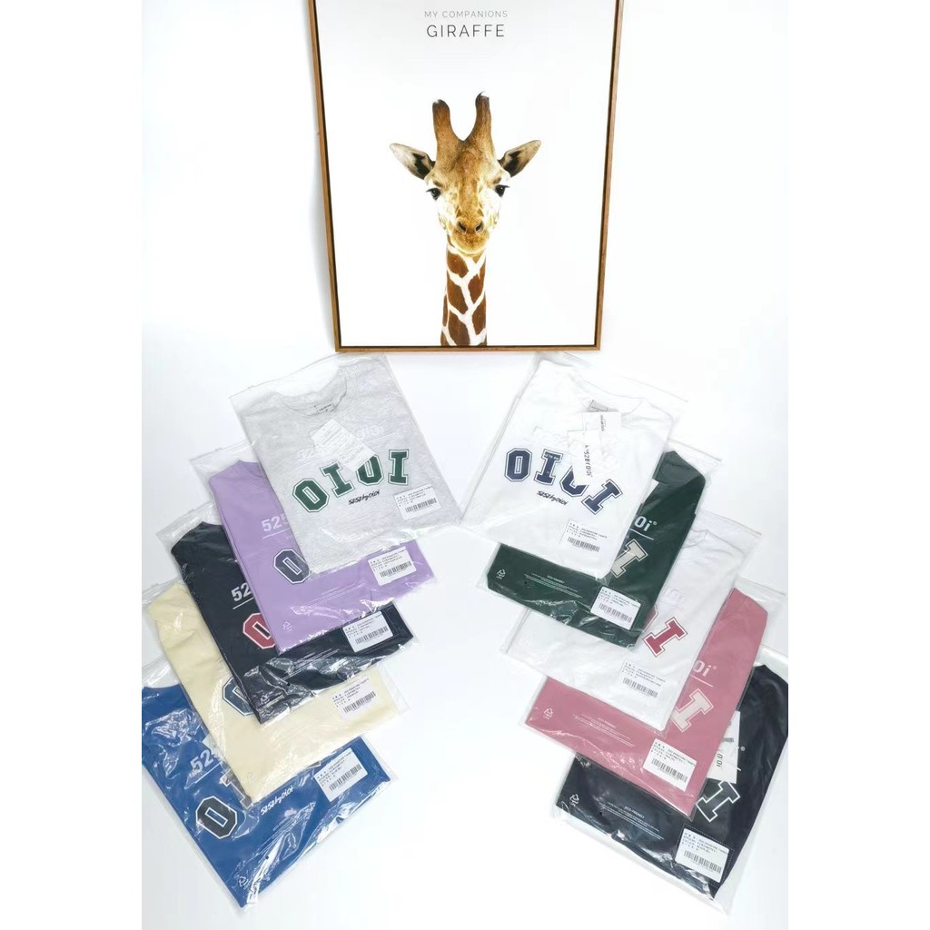 Merek trendi Korea oioi kaos katun lengan pendek cetak huruf untuk pria dan wanita