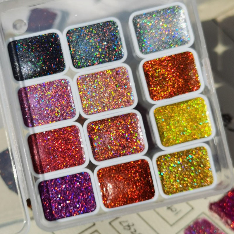 

12-Color Laser Solid Watercolor Paint Set for Drawing, Calligraphy,Flower Wrapping,Dyeing,Ideal for Artists, Adults in Festival