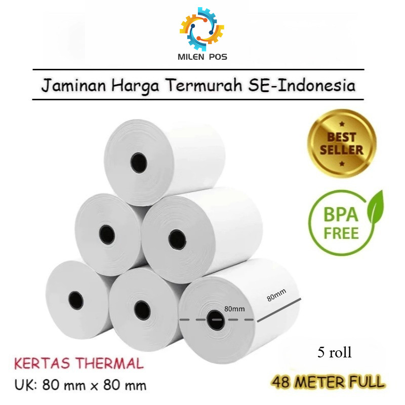 

KERTAS STRUK THERMAL PAPER 80X80 CORELESS PREMIUM PRINTER 80MM 80*80mm 5roll SUPPROT POS80L/POS80AL Tidak cocok untuk Printer (MP-80M)
