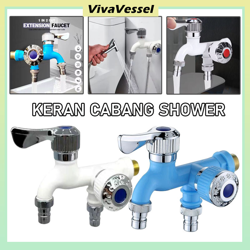 Kran Shower Double 2 Kran/Kran Air Double Plastik Kamar Mandi Toilet/Keran Cabang Shower/Kran Air Ca