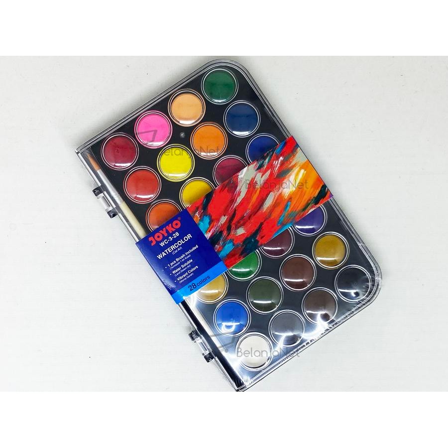 

Watercolor Cake Set WC-3-28 JOYKO / Cat Air Water colour Isi 28 Warna Free Kuas Lukis