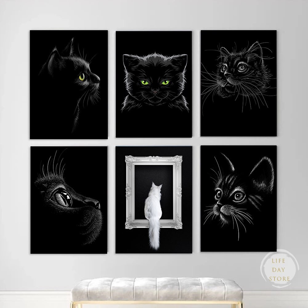 

Cute Black Cat Posters Canvas Painting Prints Simple Nordic Style Cartoon Wall Art Pictures Baby Kids Room Home Decoration