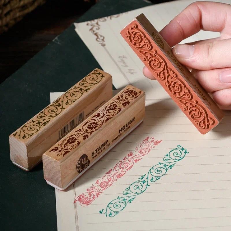 

Vintage Lace Long Corner DIY Scrapbooking Stamp Classic Retro Flower Decoration Wooden Stamps for Wedding Prop Craft Supplies