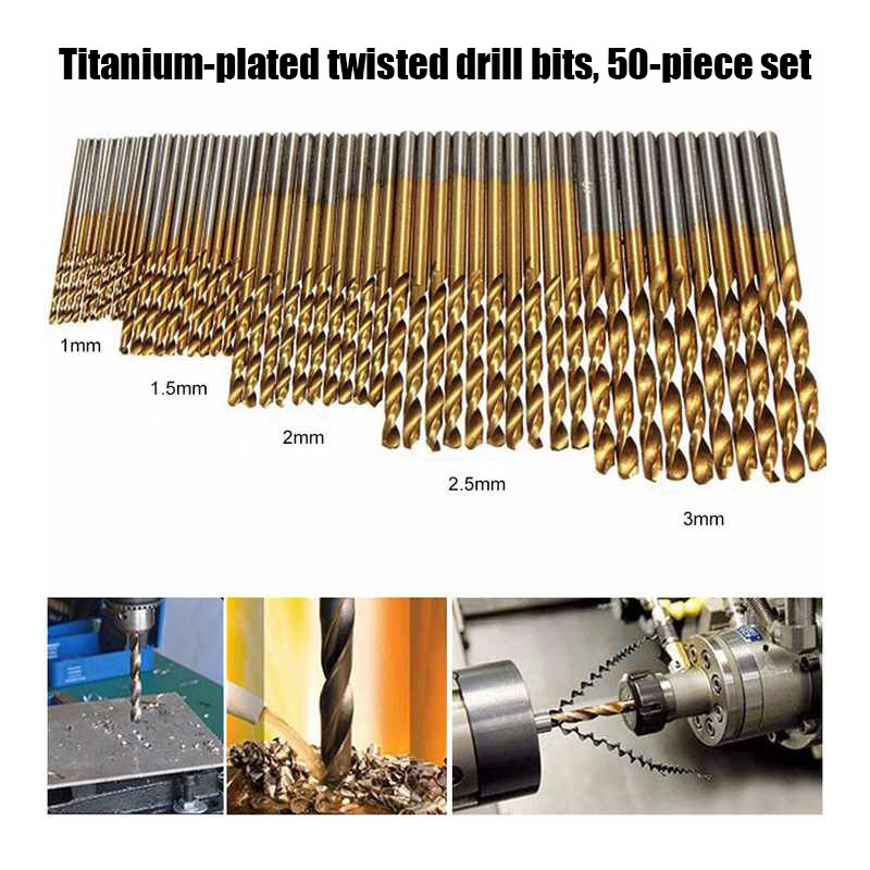 Set Mata Bor Putar Berlapis Titanium 50 Buah Mata Bor Listrik Set Mata Bor Tengah Padat